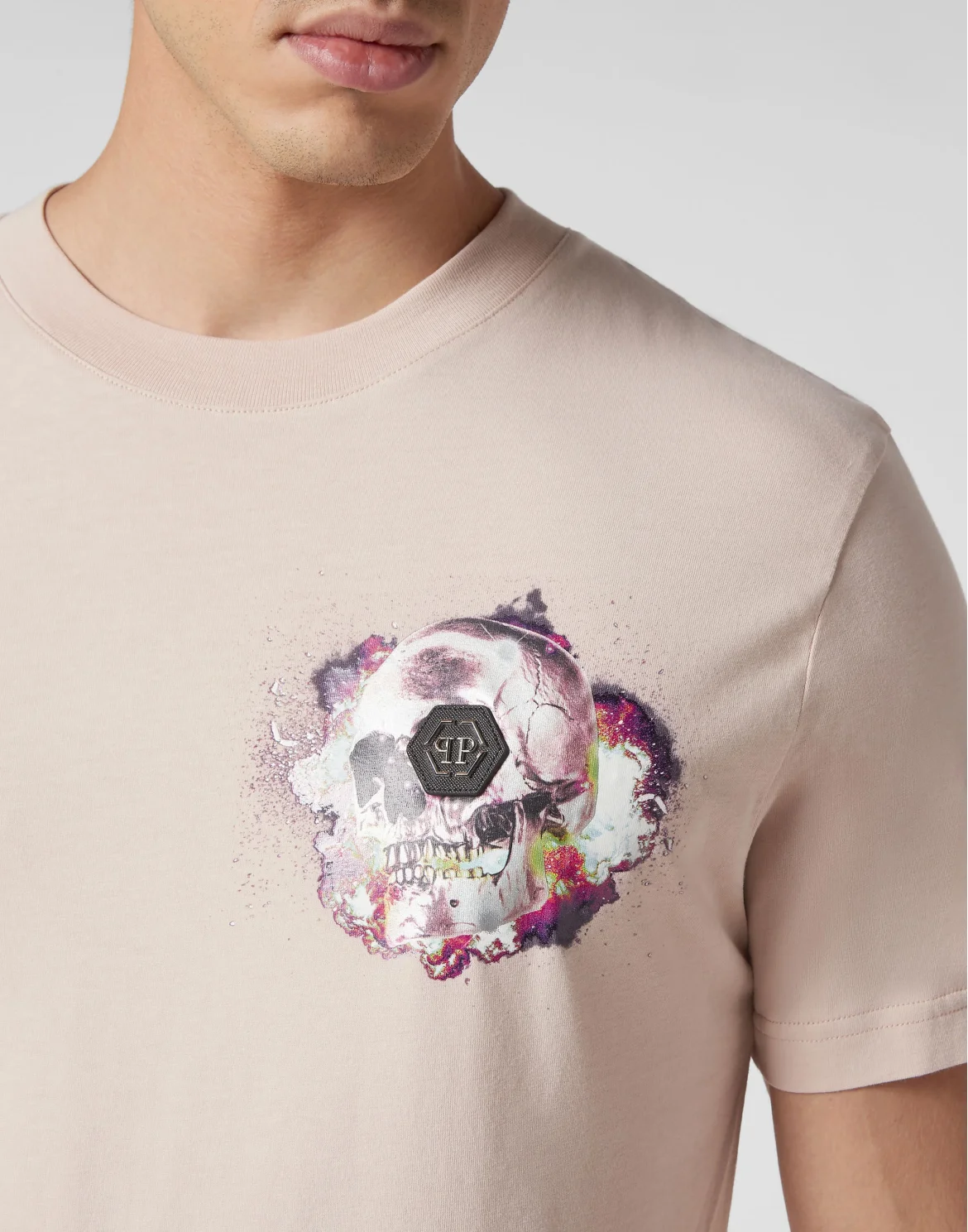 T-shirt Round Neck SS Skull on fire, цвет: Бежевый