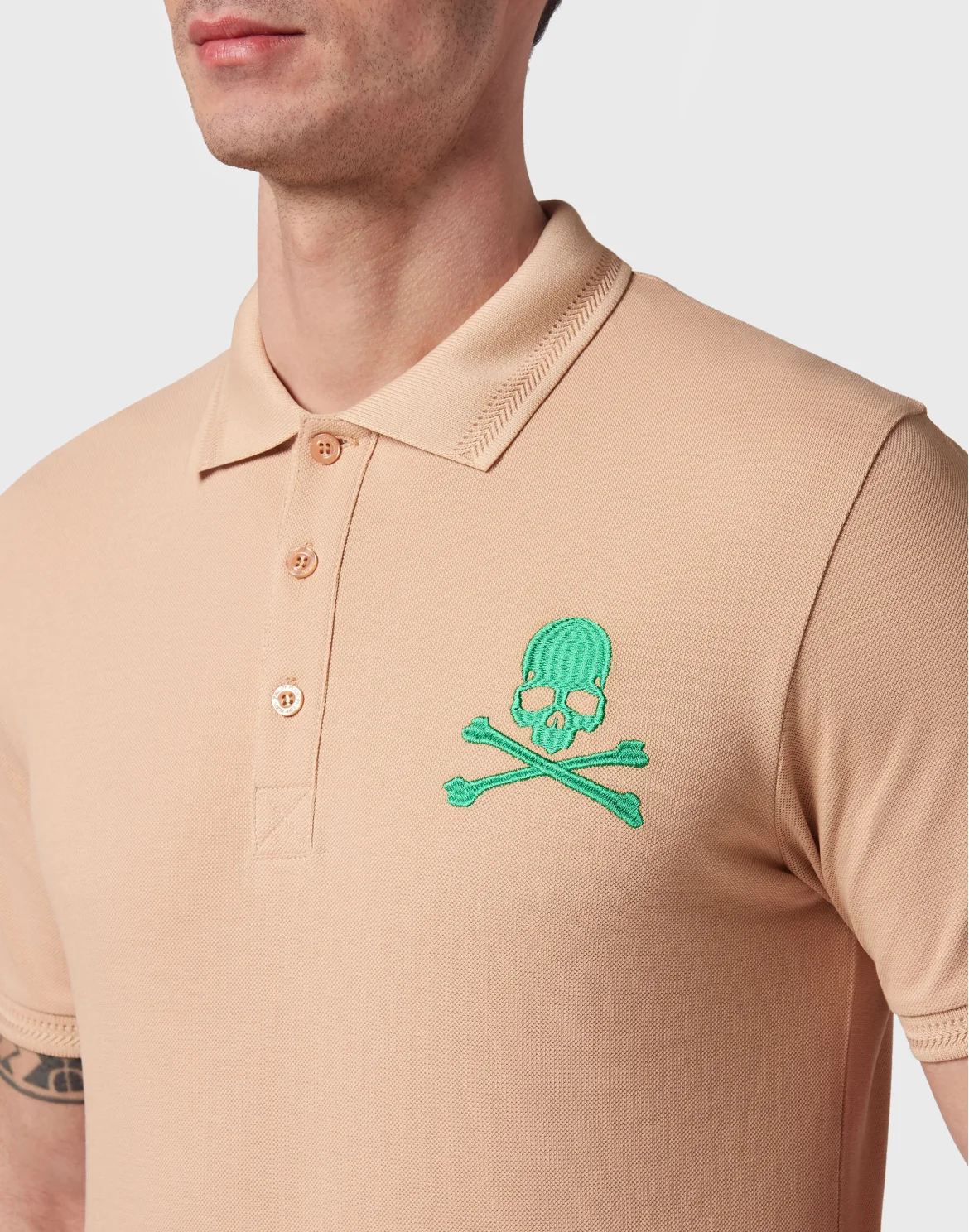 Slim Fit Piquet Polo Shirt SS Skull&Bones, цвет: Бежевый