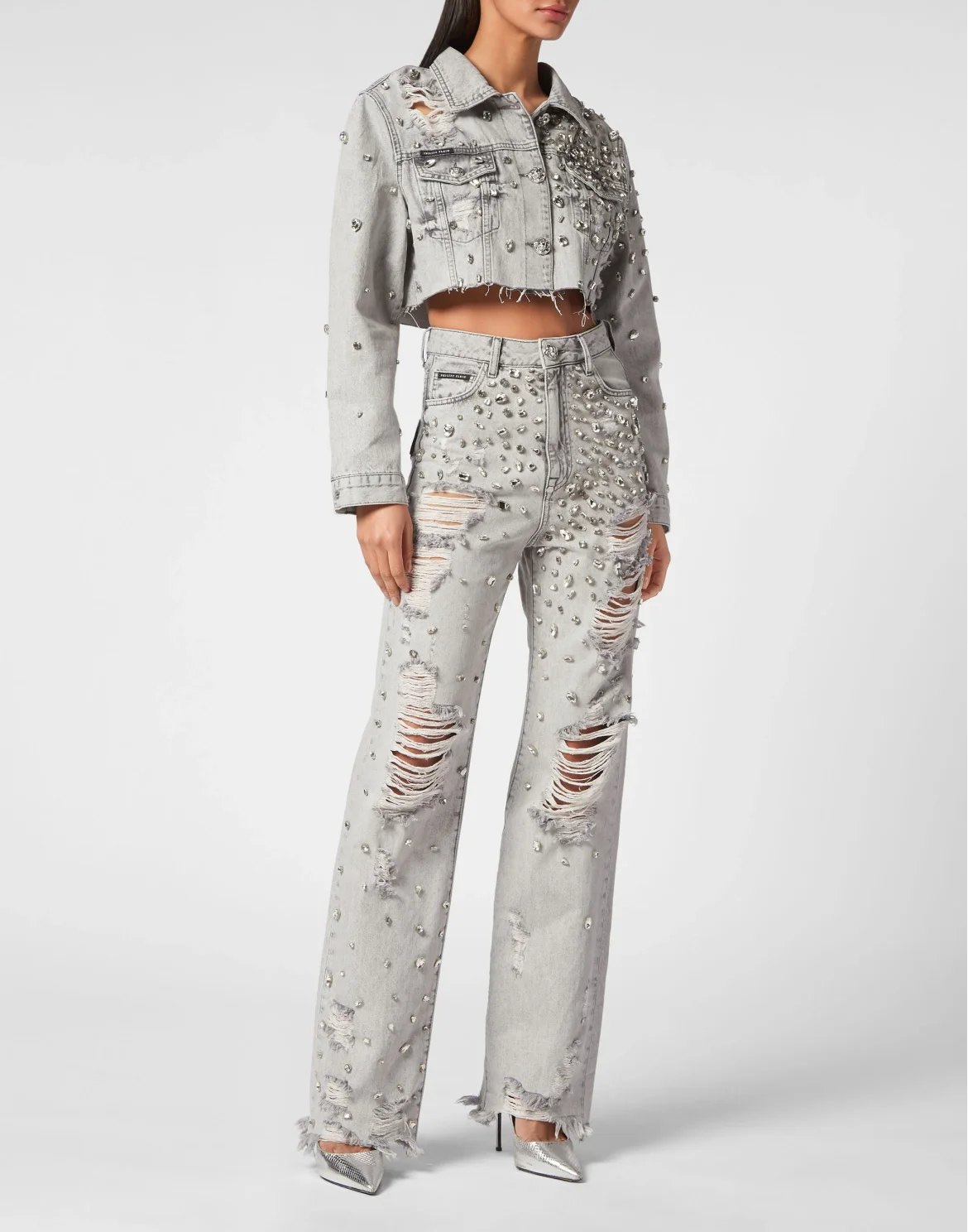 Denim Long Jacket Crystal, цвет: Серый