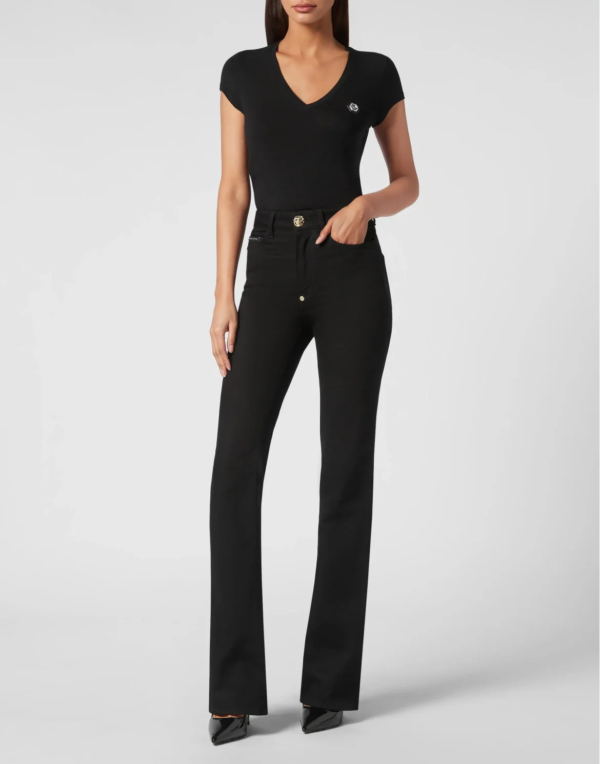 Denim High waisted flare Trousers, цвет: Черный