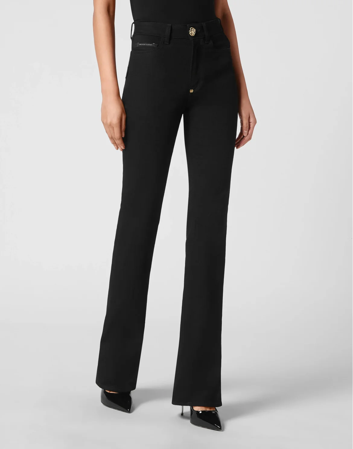 Denim High waisted flare Trousers, цвет: Черный