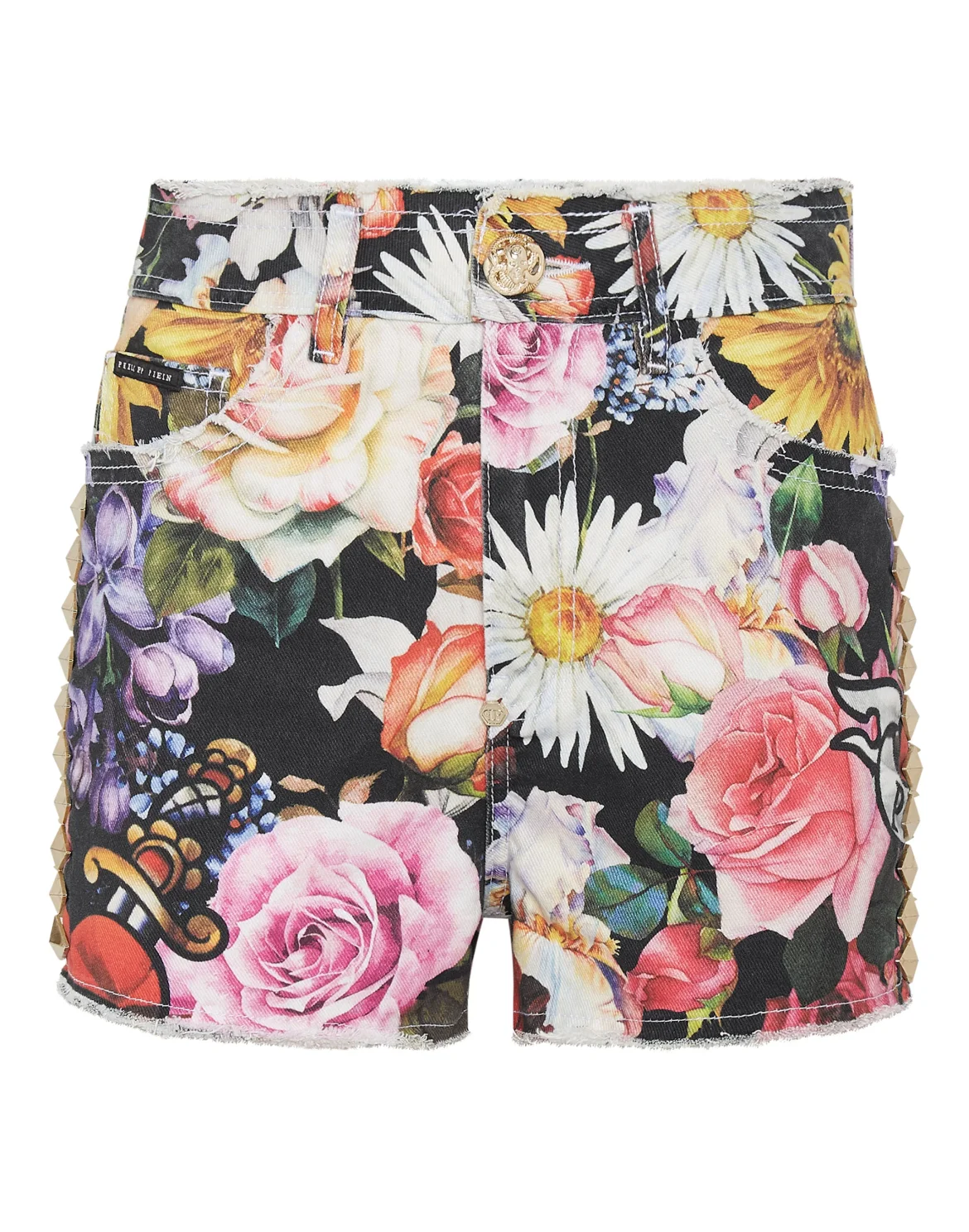 Denim Hot Pants Love Flowers, цвет: Черный