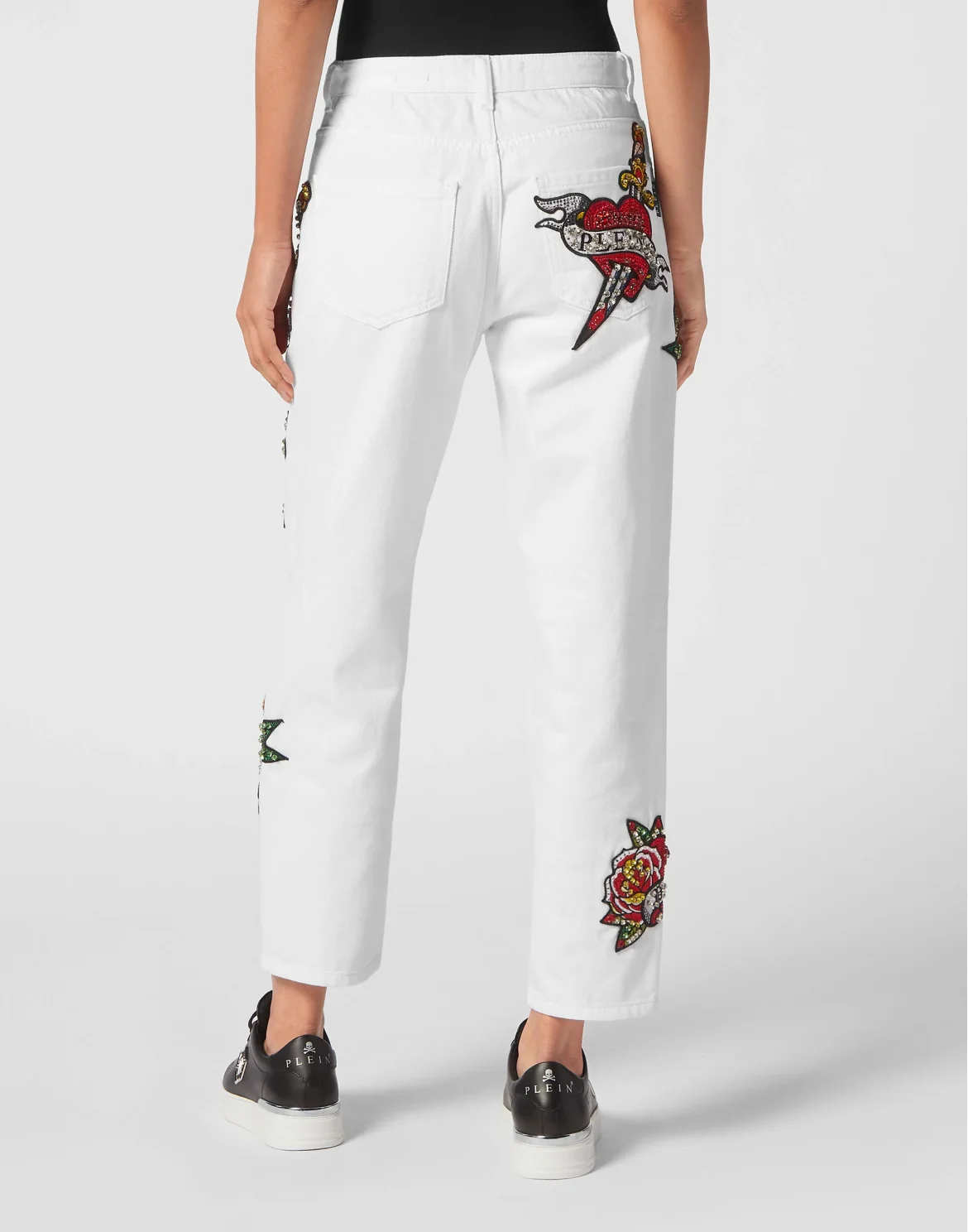 DENIM TROUSERS MOM FIT LOVE CRYSTALS, цвет: Белый