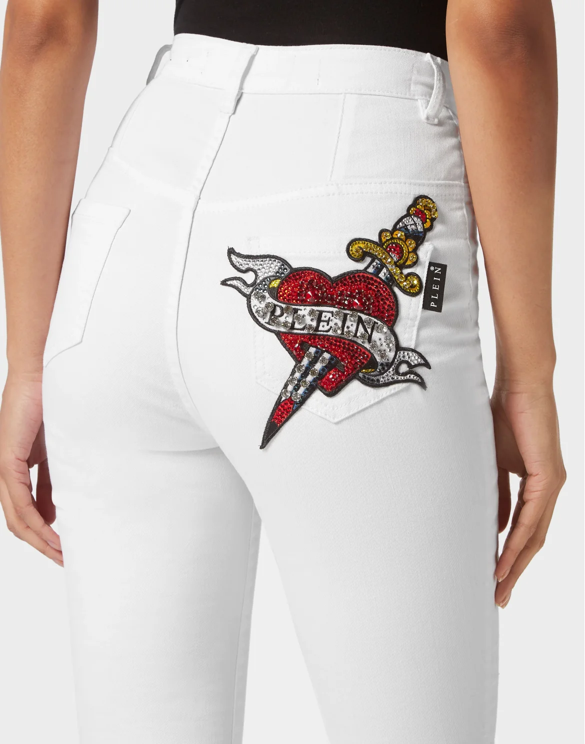 Super High Waist Denim Jeggings Love, цвет: Белый