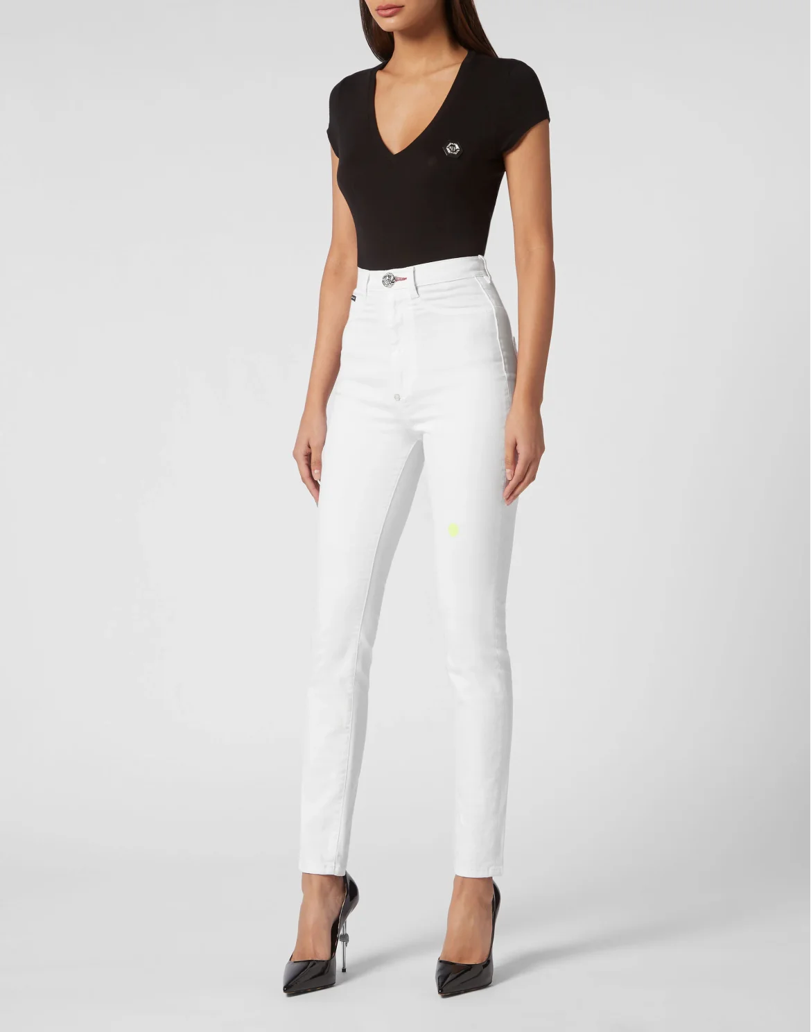 Super High Waist Denim Jeggings Love, цвет: Белый