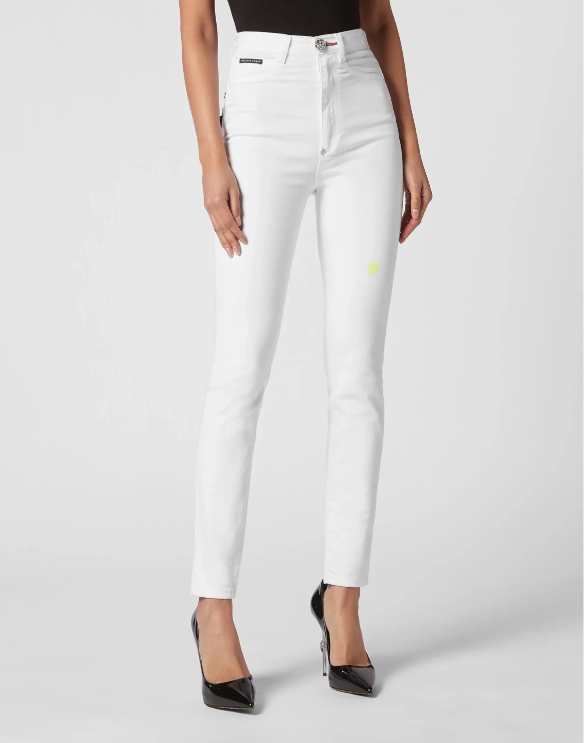 Super High Waist Denim Jeggings Love, цвет: Белый