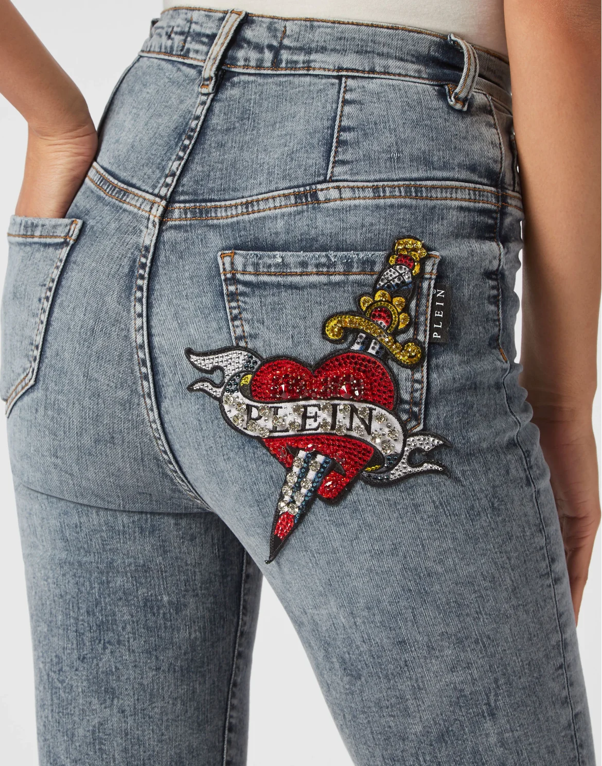 Super High Waist Denim Jeggings Love, цвет: Синий