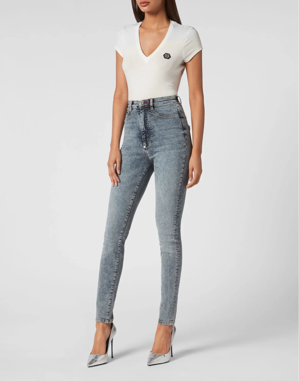 Super High Waist Denim Jeggings Love, цвет: Синий