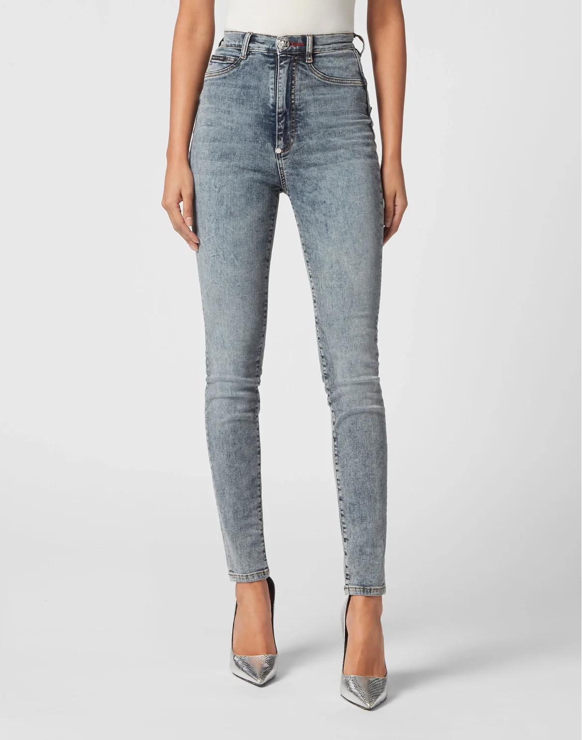 Super High Waist Denim Jeggings Love, цвет: Синий