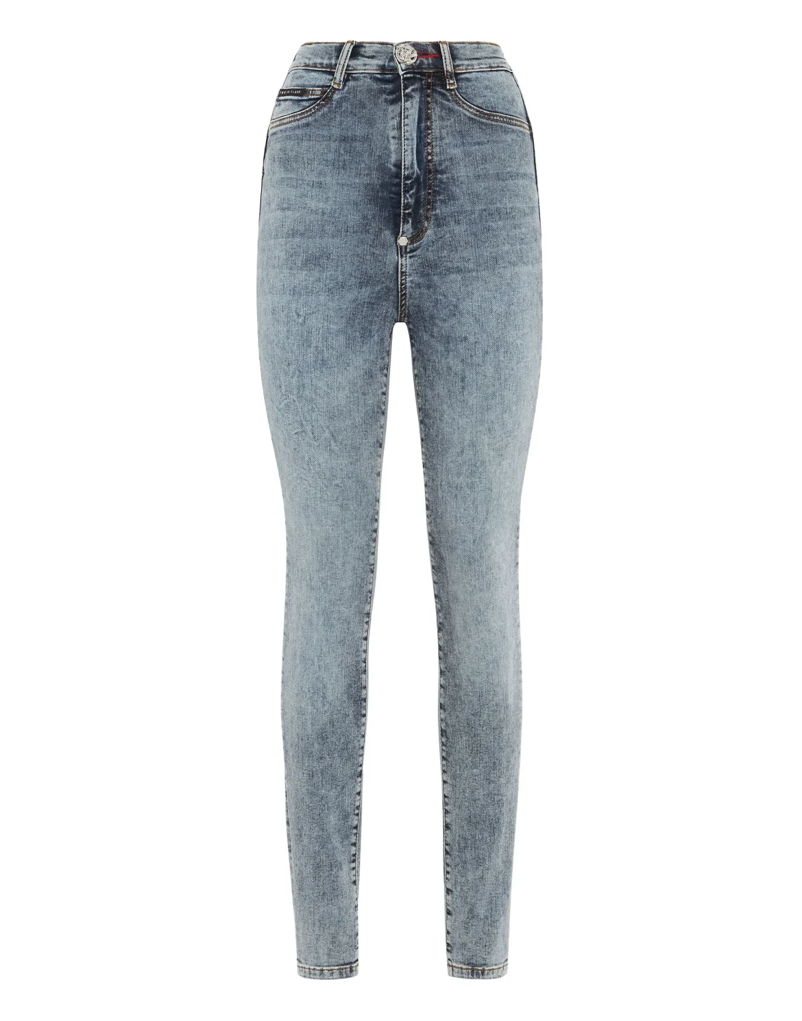 Super High Waist Denim Jeggings Love, цвет: Синий