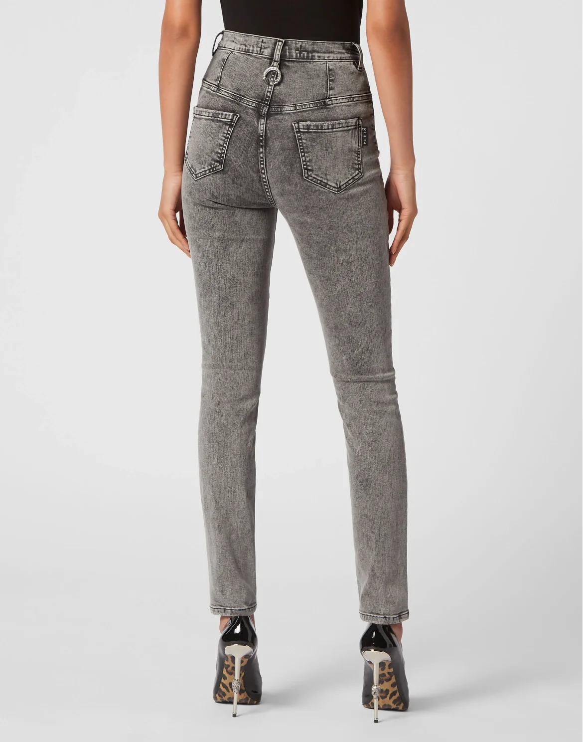 Super High Waist Denim Jeggings, цвет: Серый