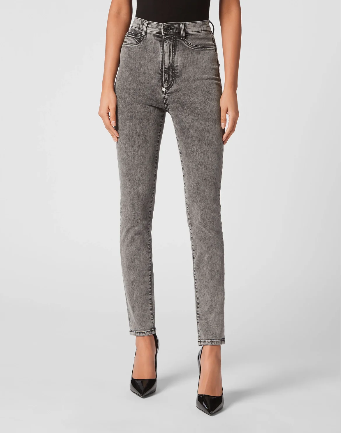 Super High Waist Denim Jeggings, цвет: Серый