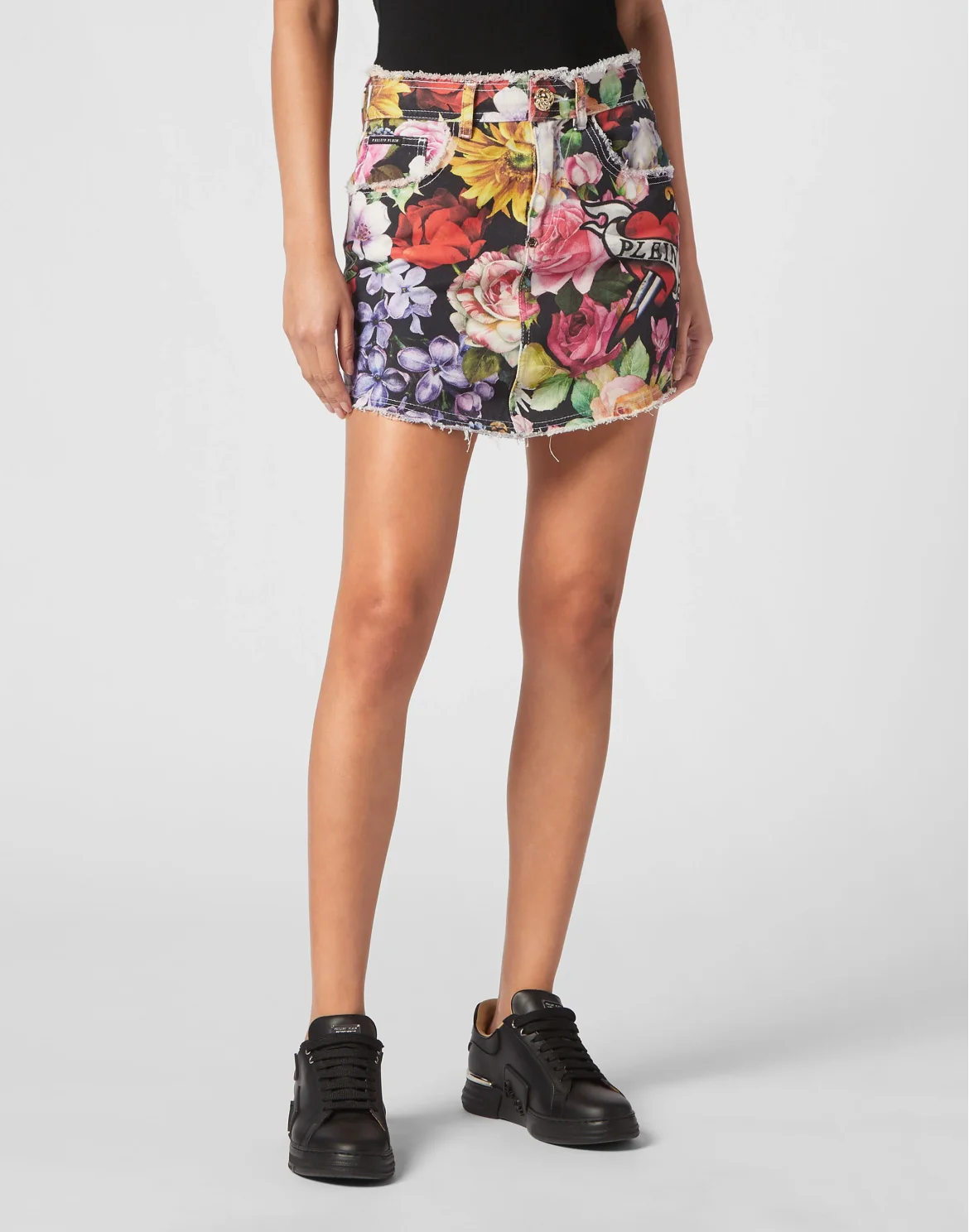 Denim Mini Skirt Love Flowers, цвет: Черный