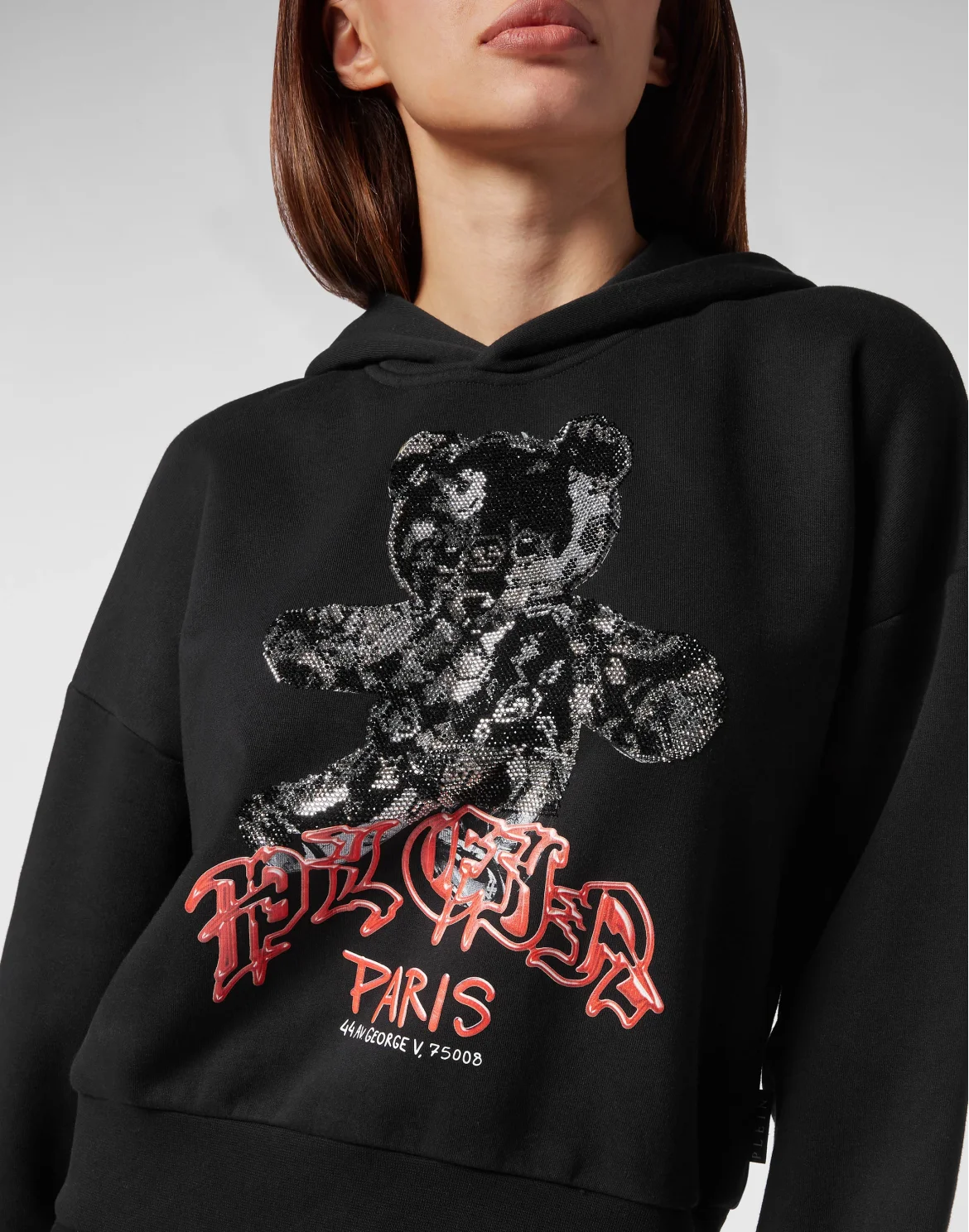 Cropped Hoodie Sweatshirt Man Fit Teddy Glass, цвет: Черный