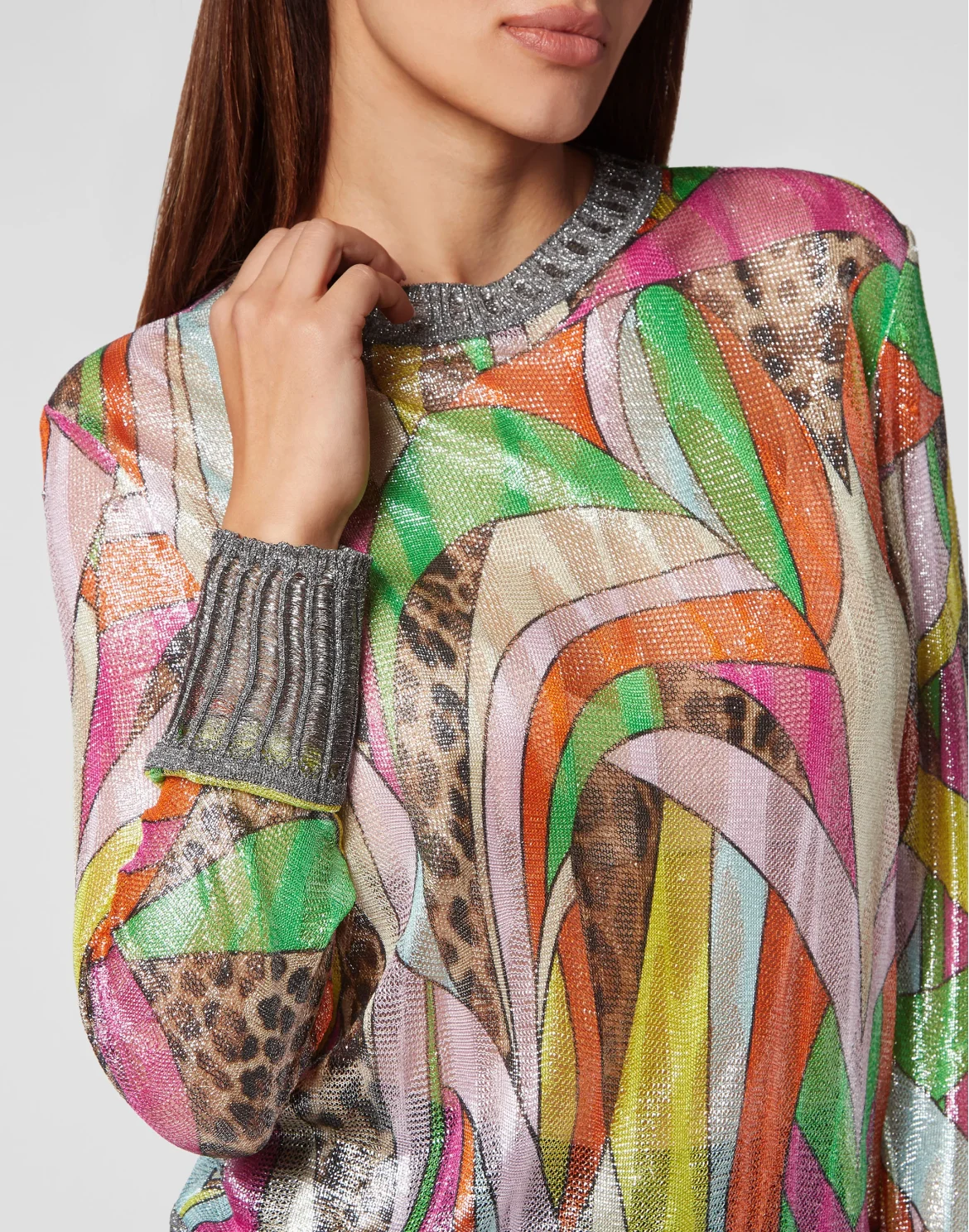 Knitwear Lurex Pullover Round Neck LS Rainbow Patchwork, цвет: Мультиколор