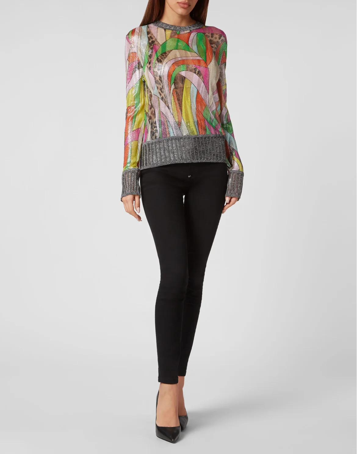 Knitwear Lurex Pullover Round Neck LS Rainbow Patchwork, цвет: Мультиколор