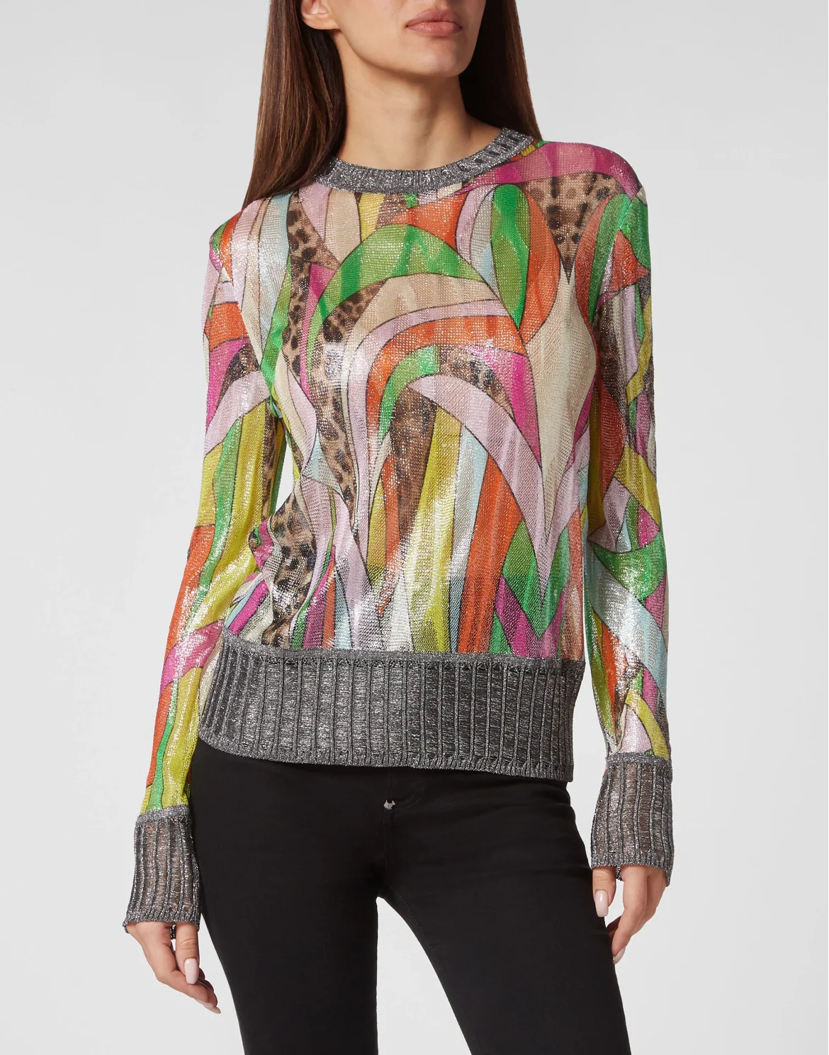 Knitwear Lurex Pullover Round Neck LS Rainbow Patchwork, цвет: Мультиколор
