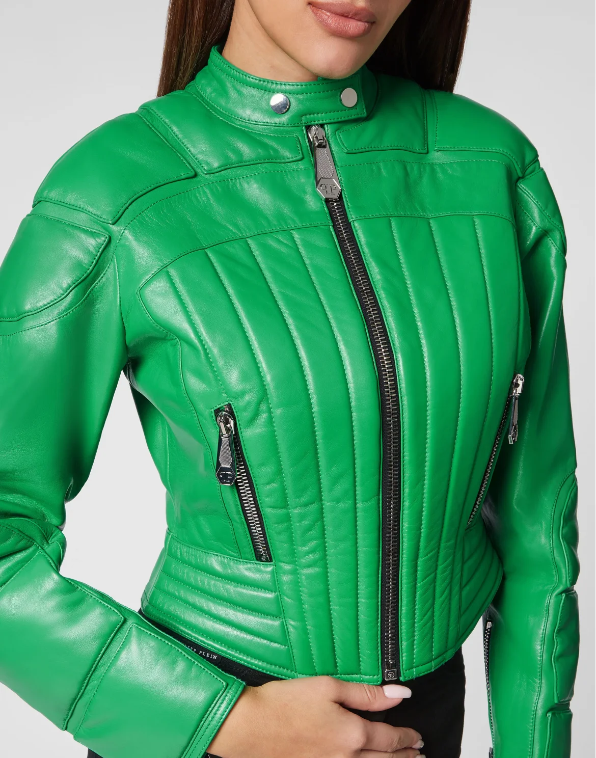 Leather Padded Jacket, цвет: Зеленый