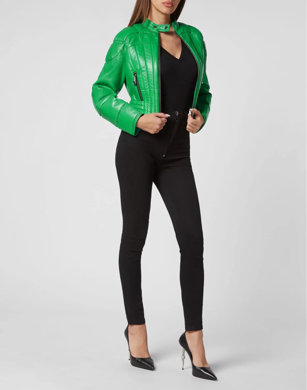Leather Padded Jacket, цвет: Зеленый