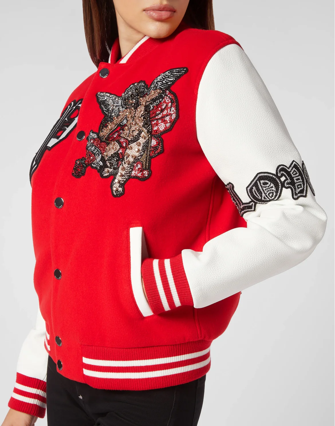 Wool and Leather Bomber Love Angel, цвет: Красный
