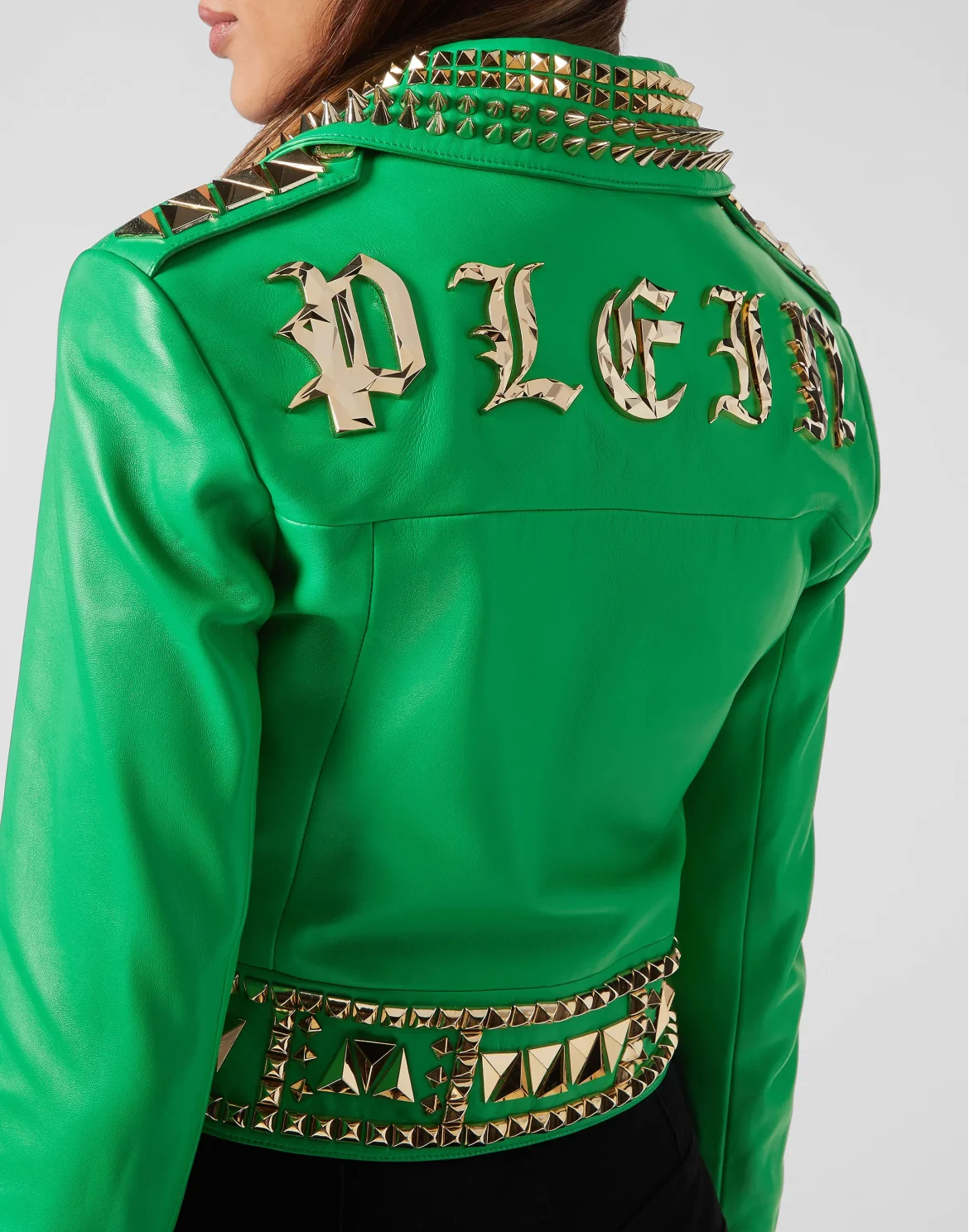 Cropped Leather Jacket Gothic Plein, цвет: Зеленый