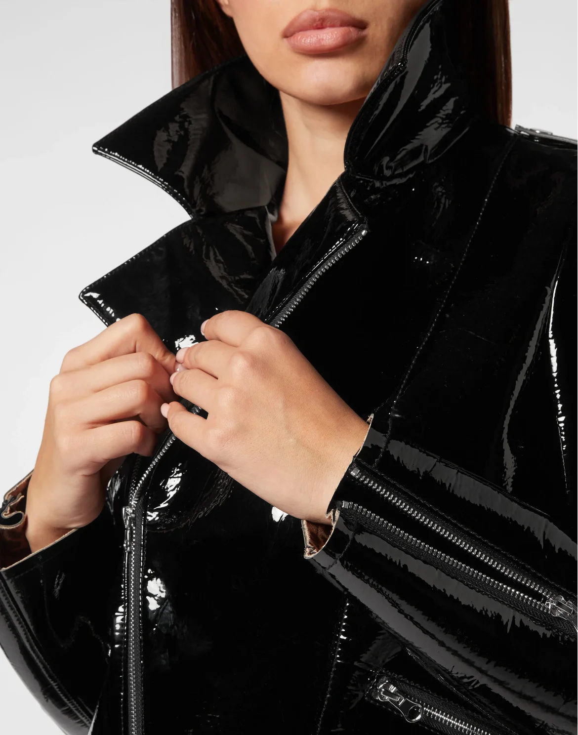 Oversize Glossy Eco Leather Jacket, цвет: Черный