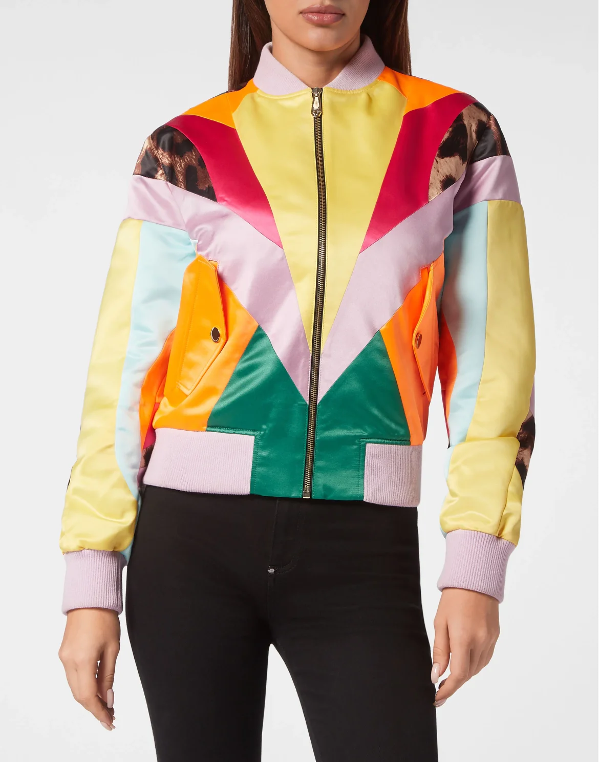 Satin Bomber Rainbow Patchwork, цвет: Мультиколор