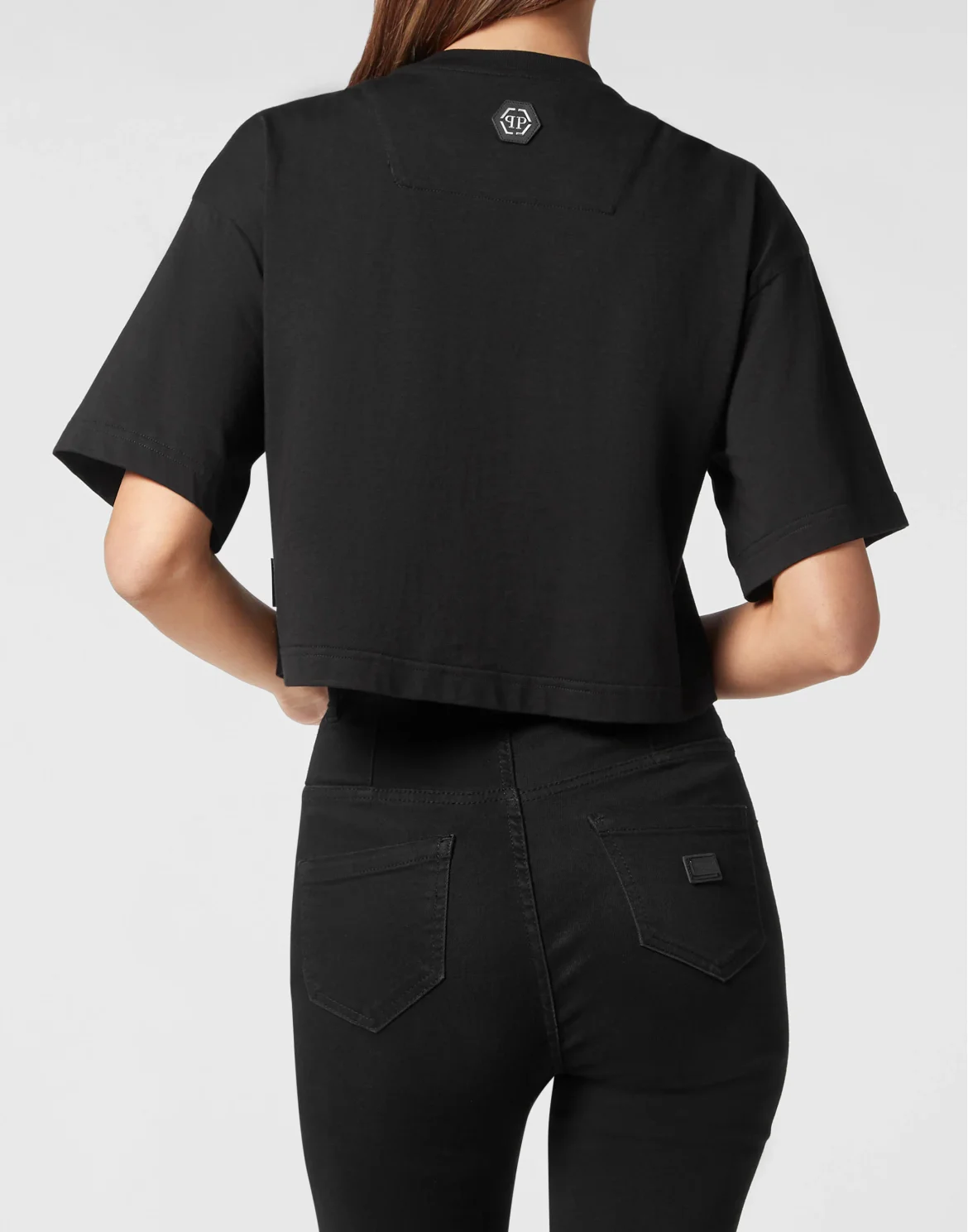 Cropped T-shirt Round Neck Baroque Skull, цвет: Черный
