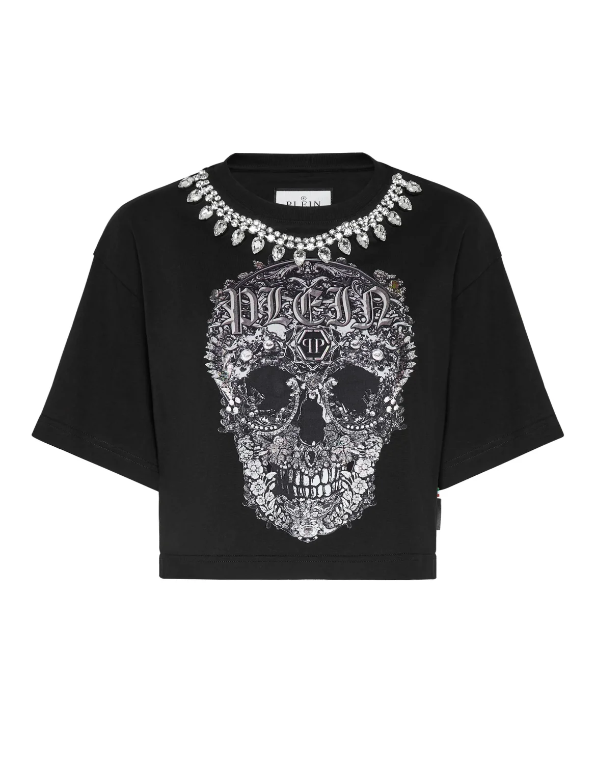 Cropped T-shirt Round Neck Baroque Skull, цвет: Черный