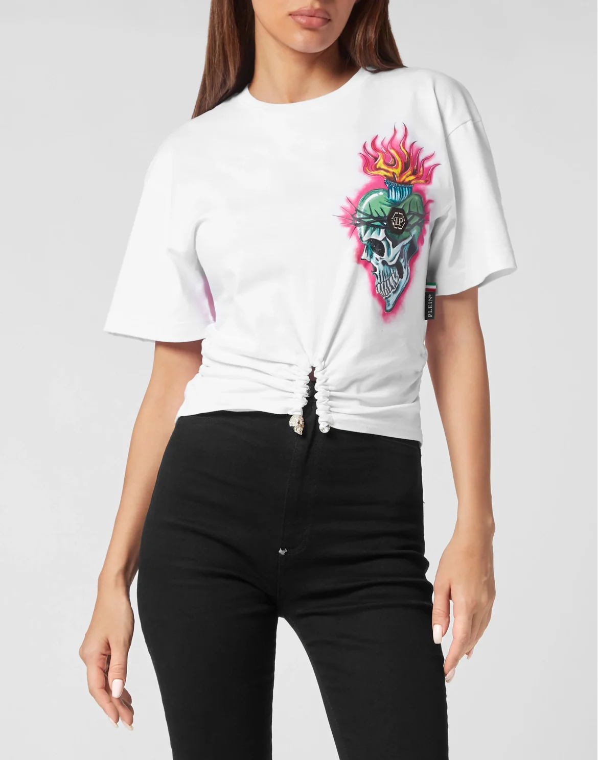 Cropped T-shirt Round Neck Love Tattoo, цвет: Белый