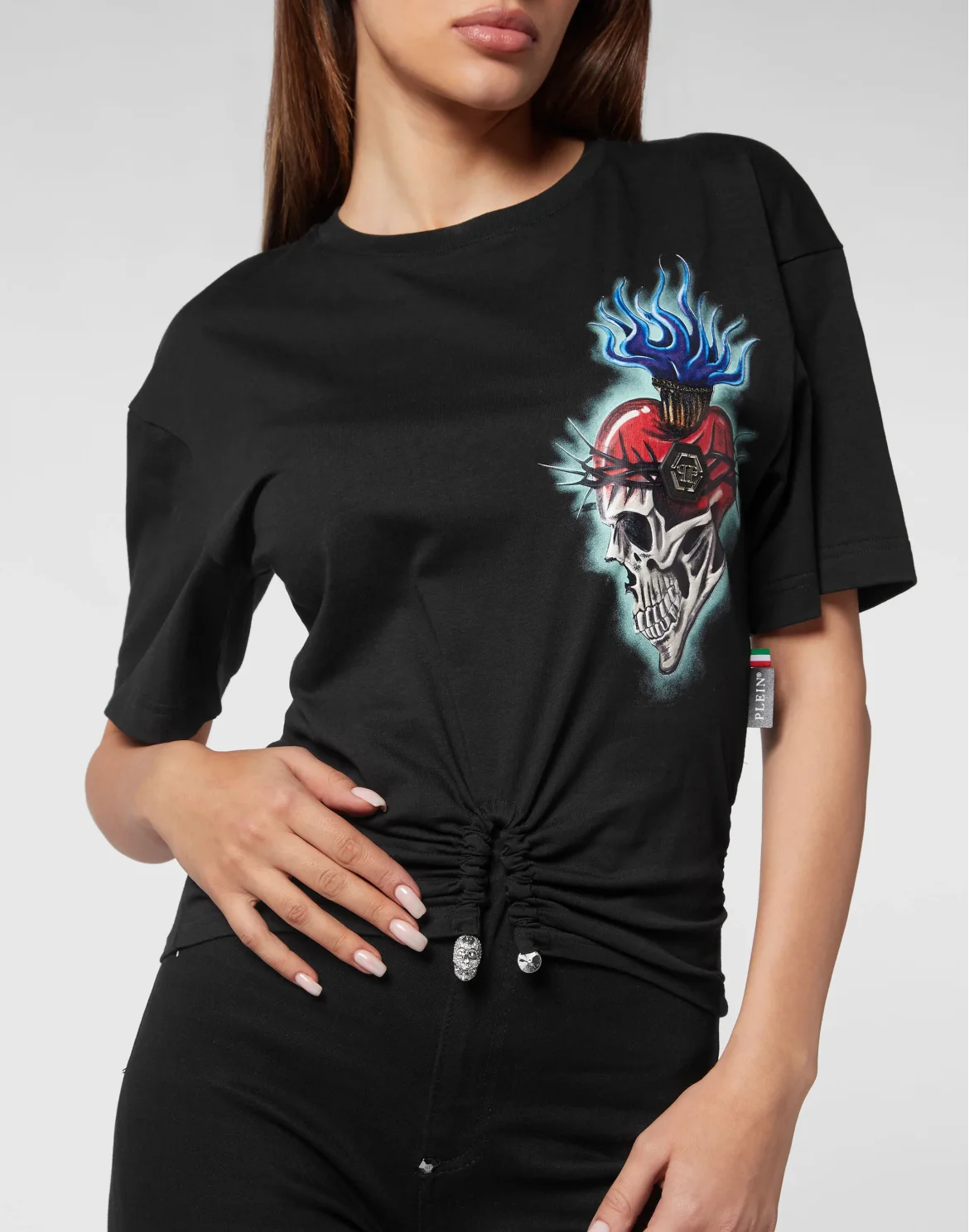 Cropped T-shirt Round Neck Love Tattoo, цвет: Черный