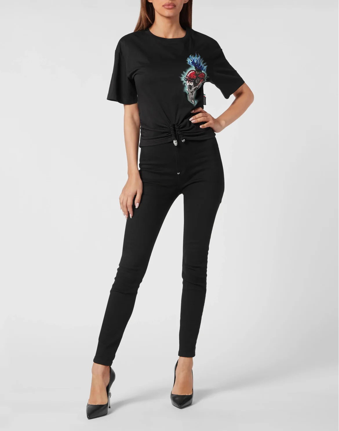 Cropped T-shirt Round Neck Love Tattoo, цвет: Черный
