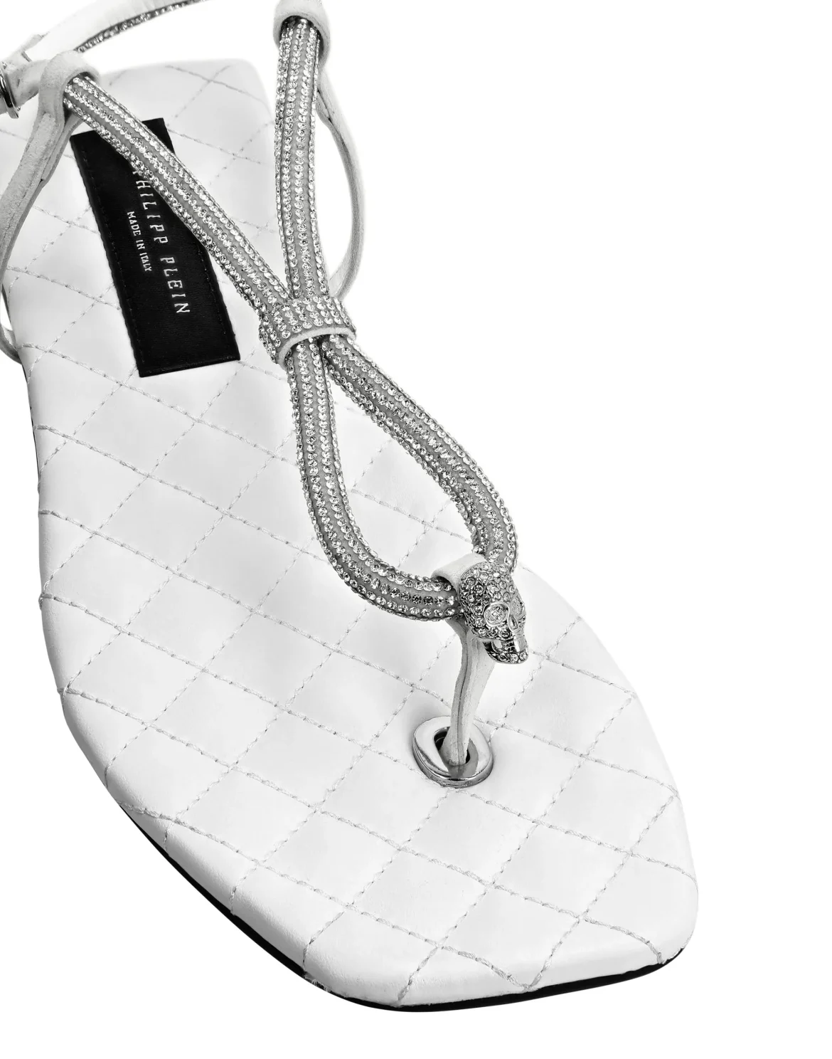 Matelasse Flat Sandals Crystal Skull, цвет: Белый