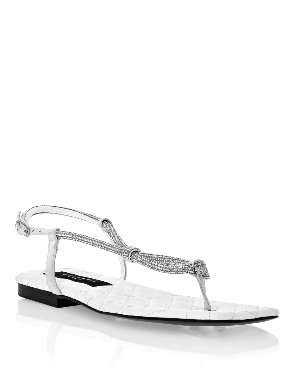 Matelasse Flat Sandals Crystal Skull, цвет: Белый