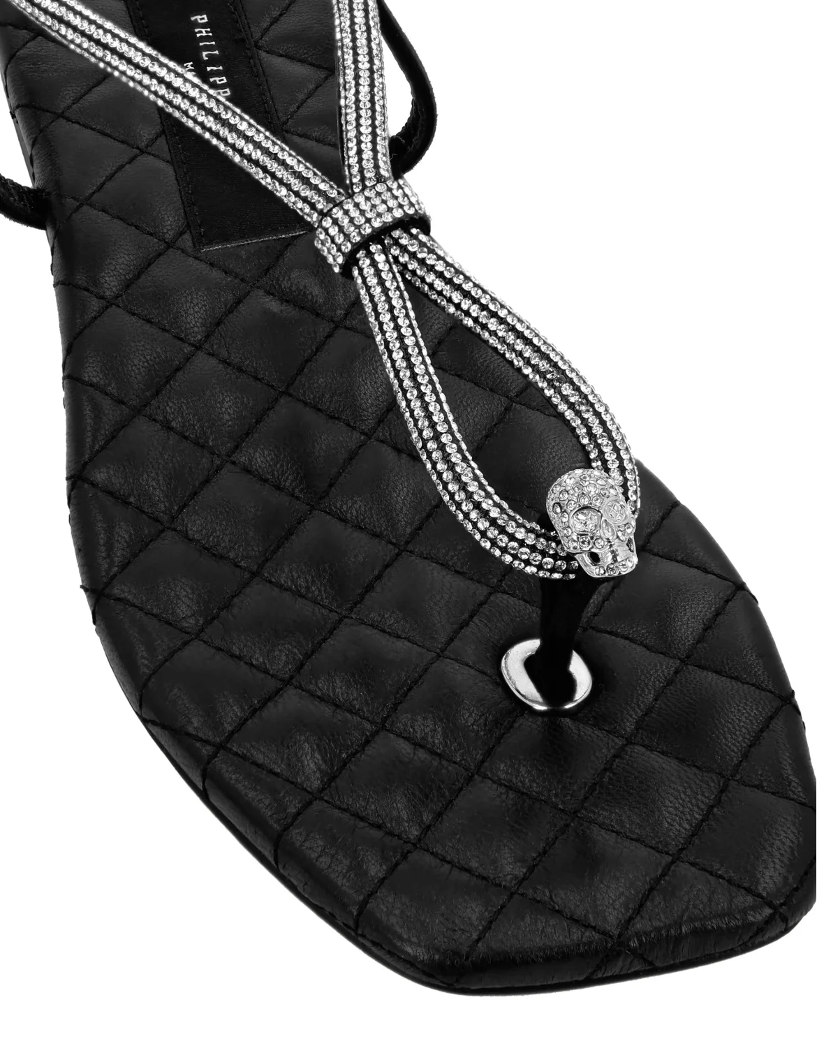 Matelasse Flat Sandals Crystal Skull, цвет: Черный