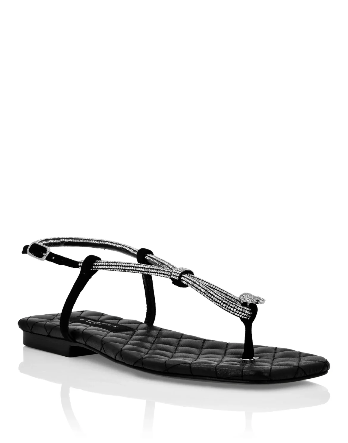 Matelasse Flat Sandals Crystal Skull, цвет: Черный