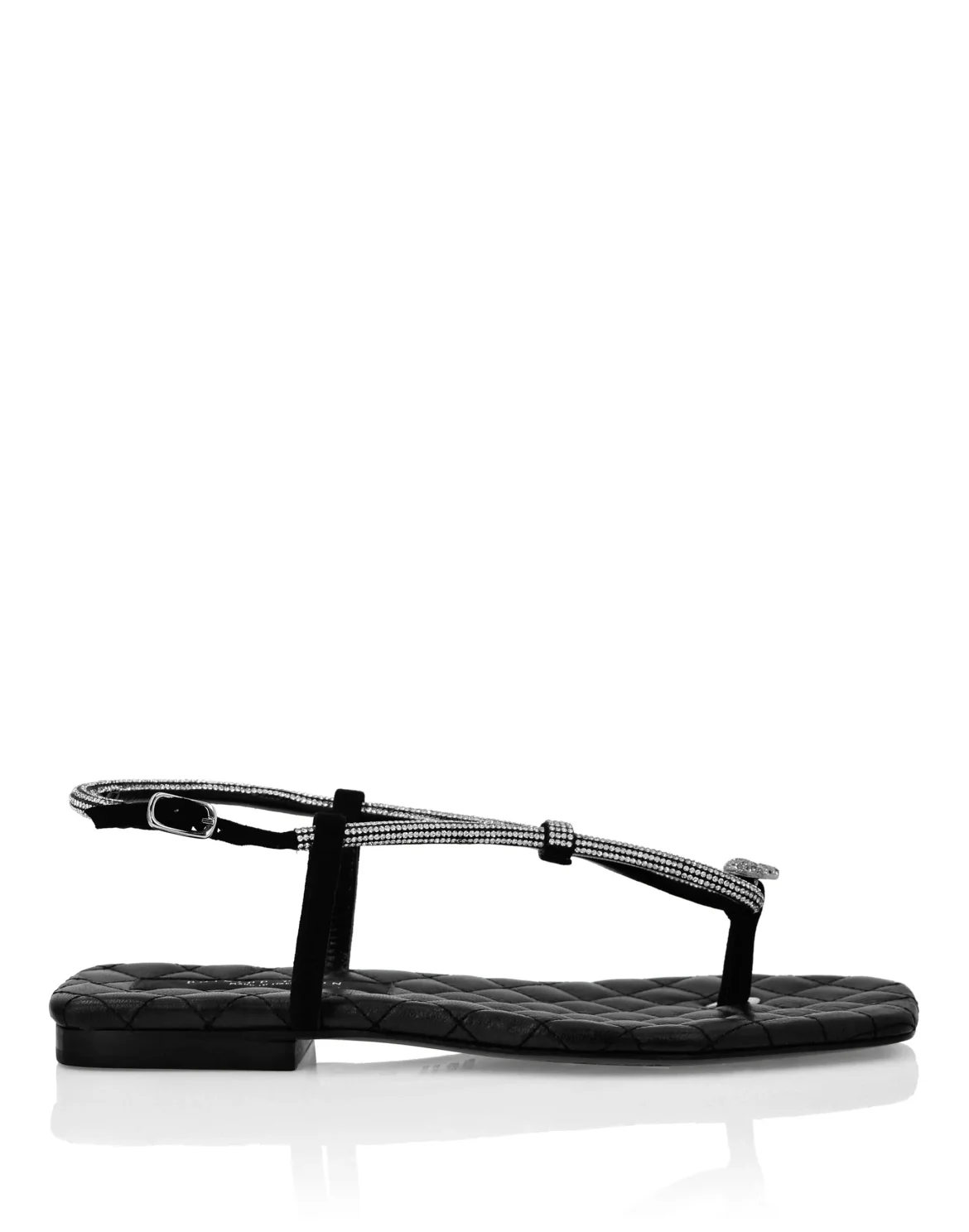 Matelasse Flat Sandals Crystal Skull, цвет: Черный