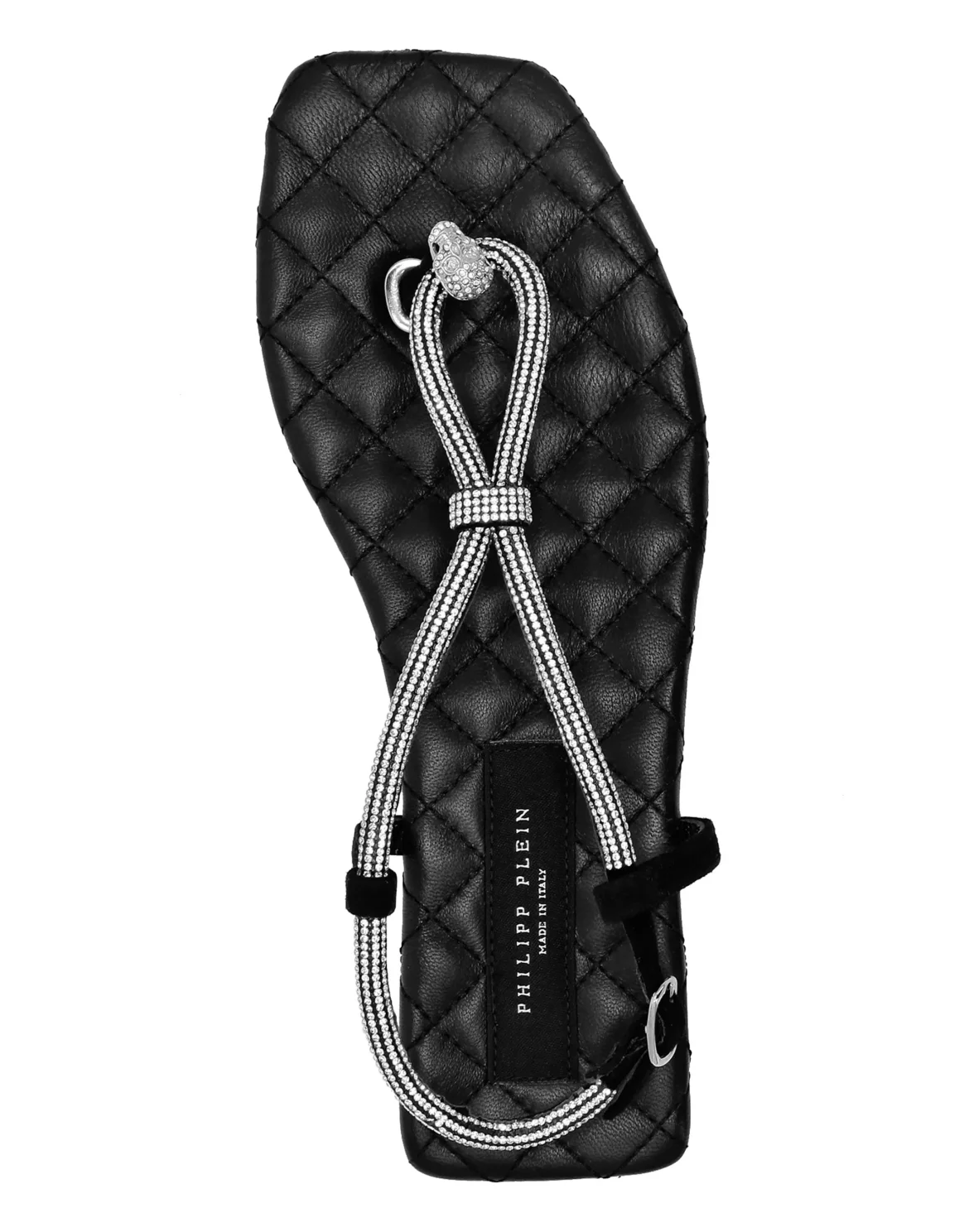 Matelasse Flat Sandals Crystal Skull, цвет: Черный