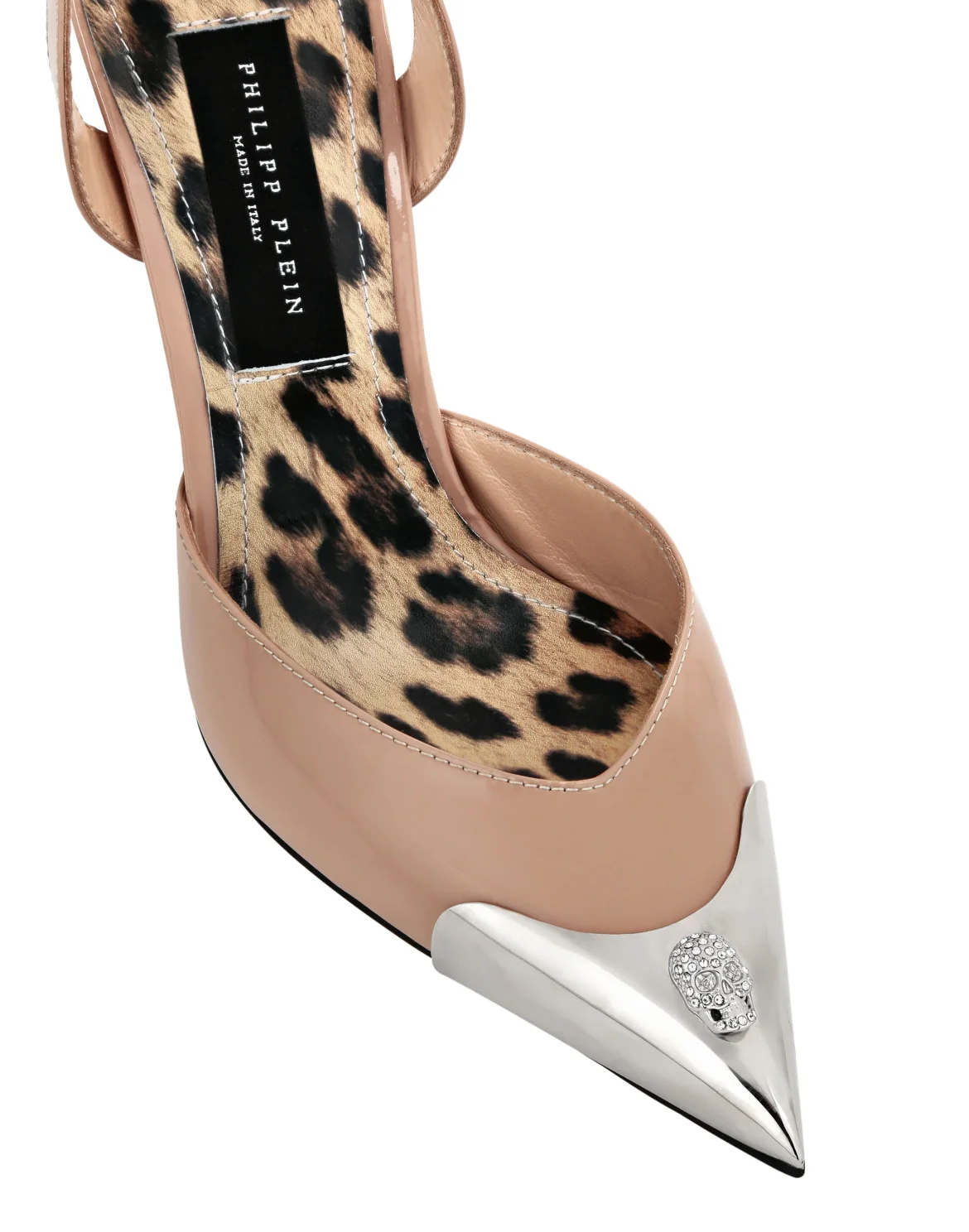 Cystal Skull Patent Leather Slingback, цвет: Бежевый