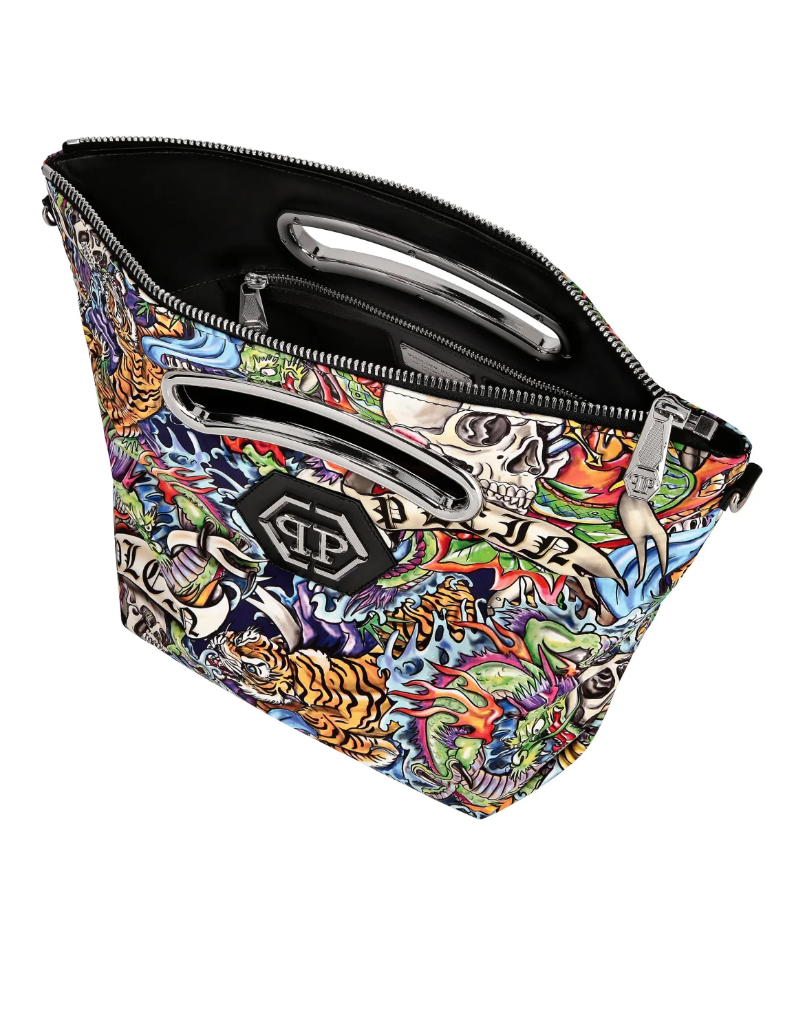 Satin & Mirror Leather Medium Handle Bag Tattoo, цвет: Мультиколор