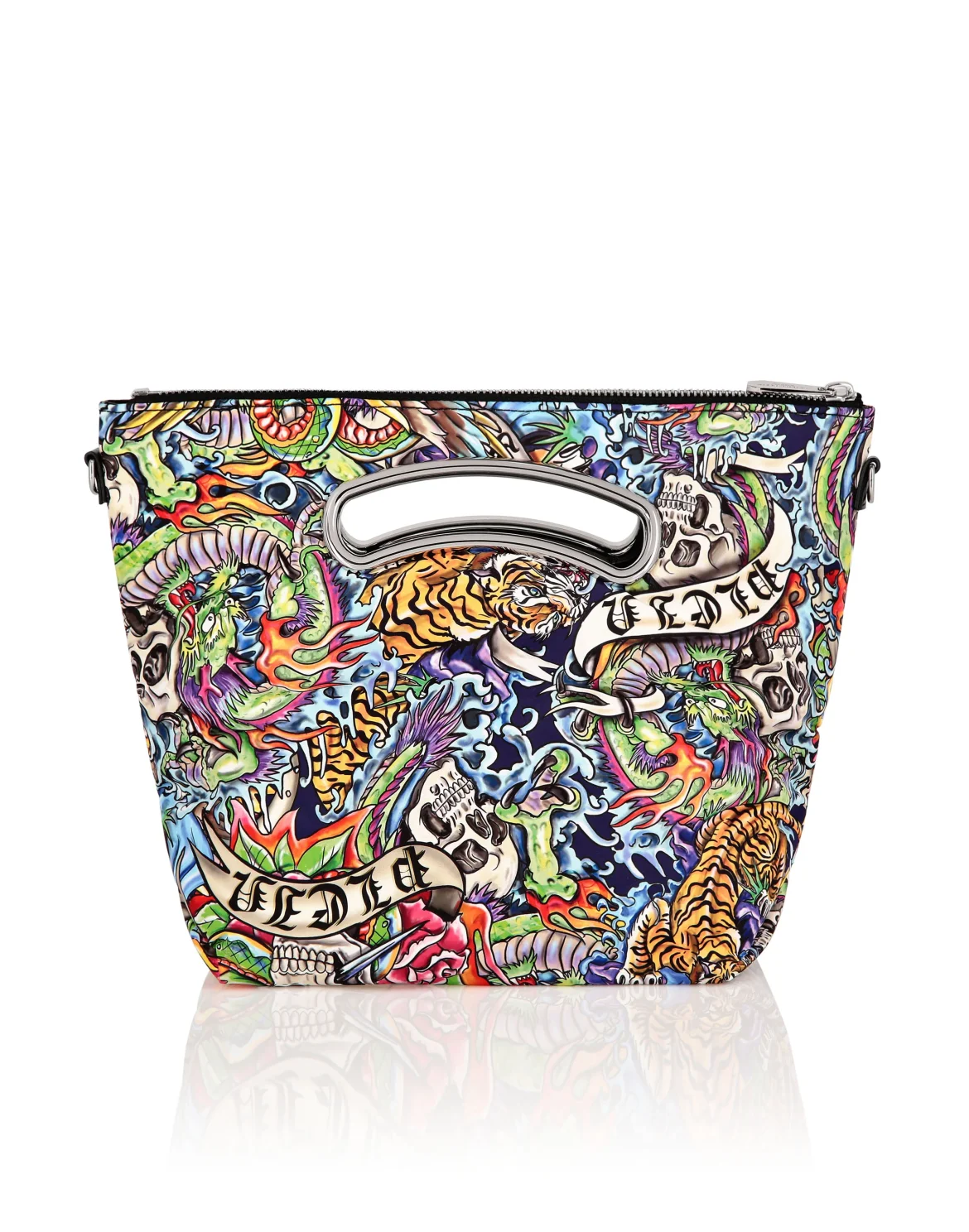 Satin & Mirror Leather Medium Handle Bag Tattoo, цвет: Мультиколор