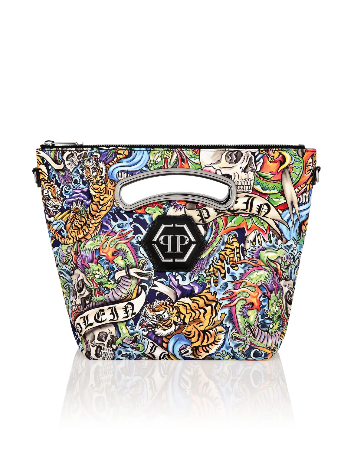 Satin & Mirror Leather Medium Handle Bag Tattoo, цвет: Мультиколор