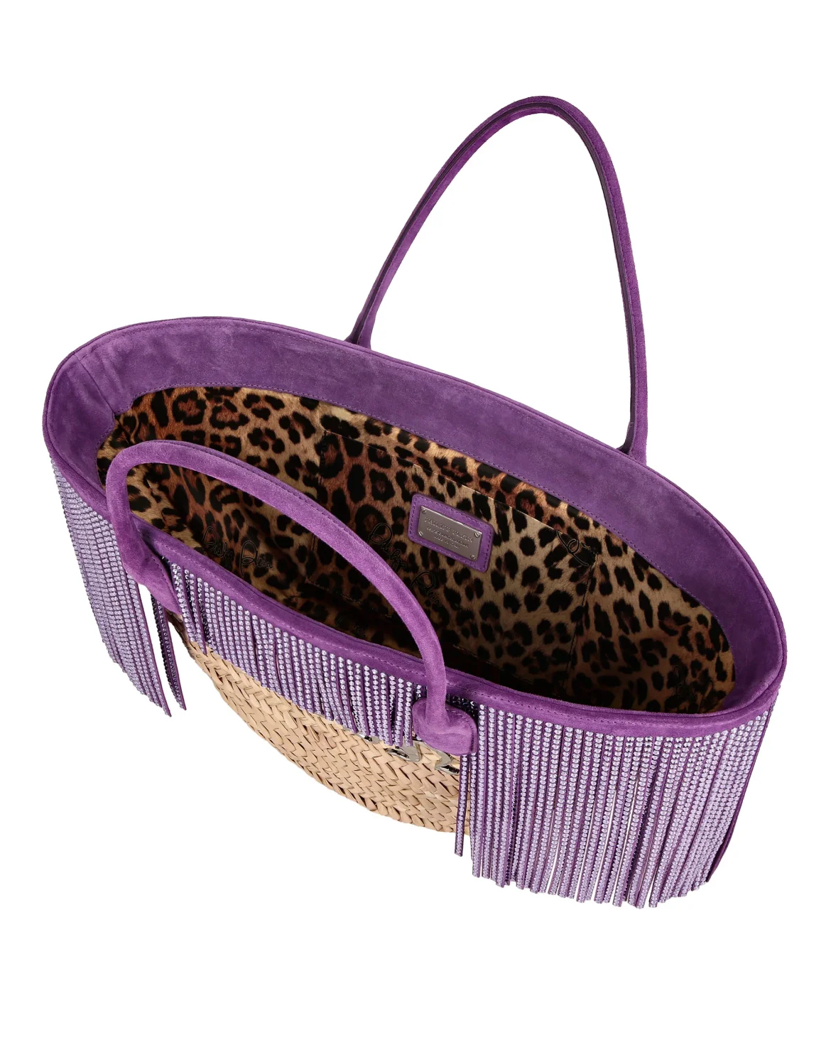 Raffia & Leather Large Handle Bag, цвет: Фиолетовый
