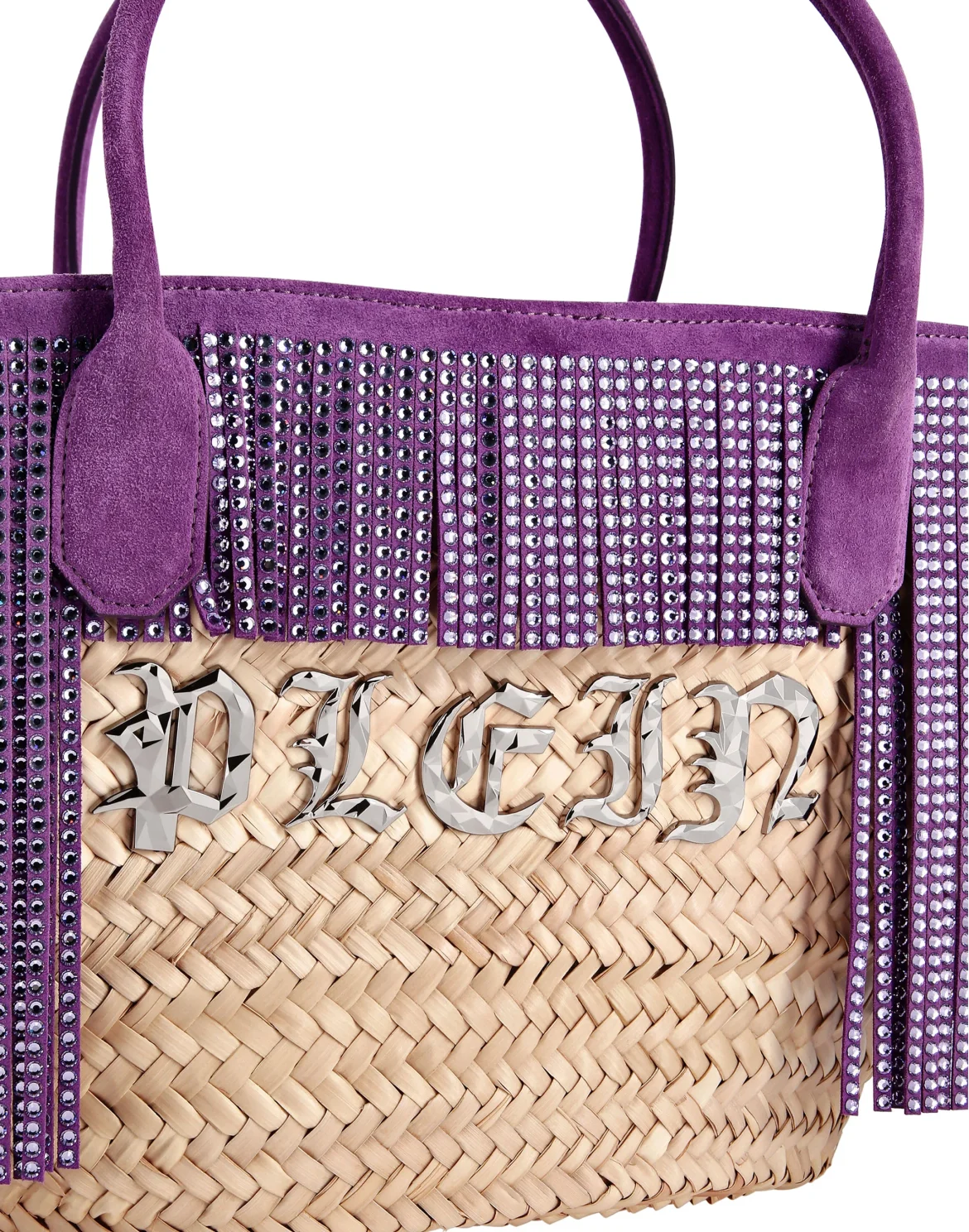 Raffia & Leather Large Handle Bag, цвет: Фиолетовый
