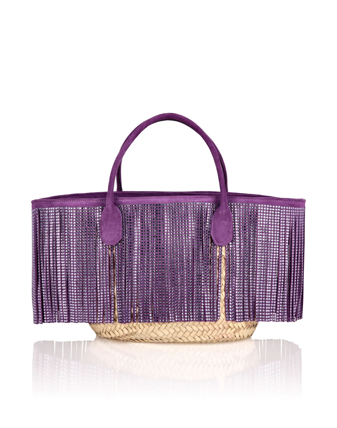 Raffia & Leather Large Handle Bag, цвет: Фиолетовый
