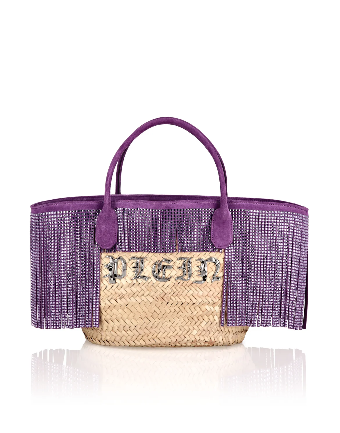 Raffia & Leather Large Handle Bag, цвет: Фиолетовый