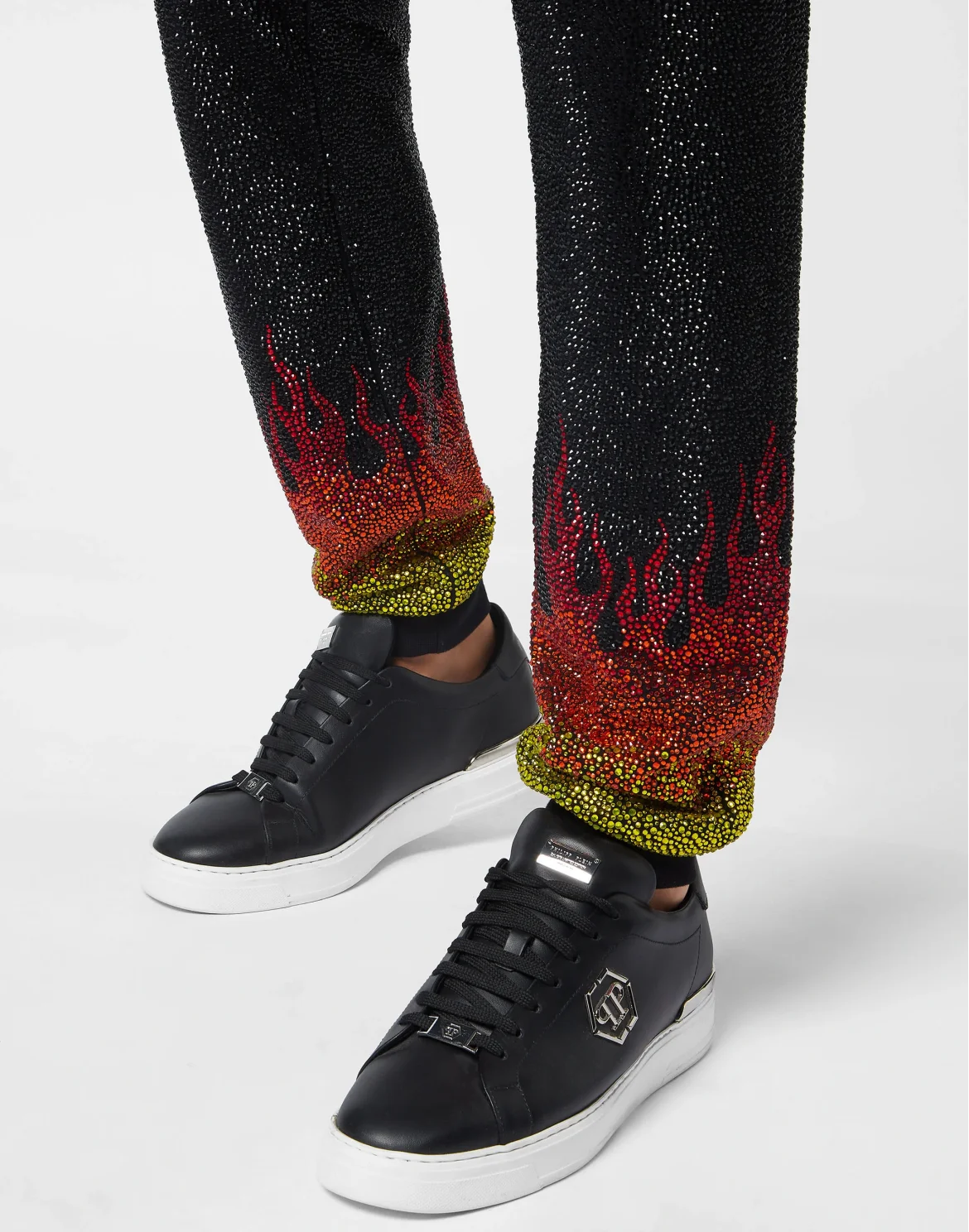 Jogging Tracksuit: Hoodie/Trousers with Crystals Flame, цвет: Черный