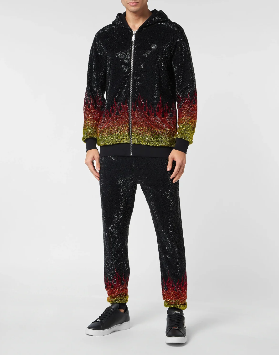 Jogging Tracksuit: Hoodie/Trousers with Crystals Flame, цвет: Черный