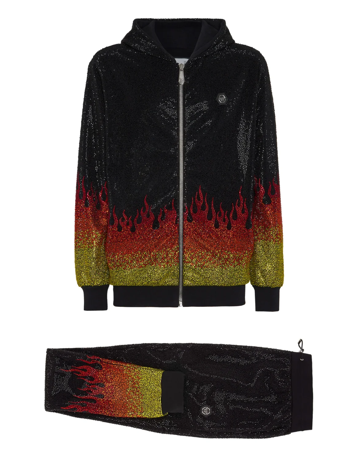 Jogging Tracksuit: Hoodie/Trousers with Crystals Flame, цвет: Черный