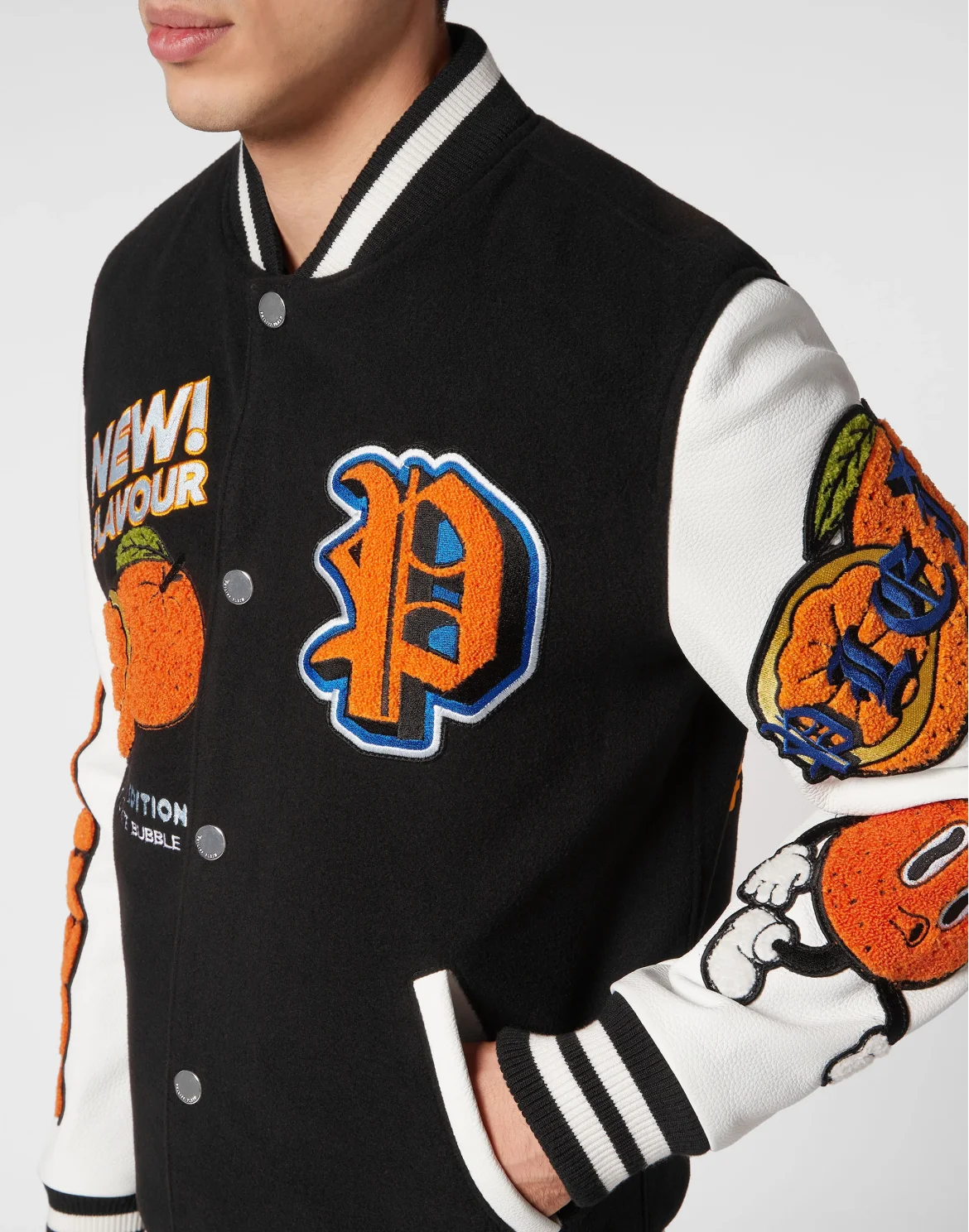 College Bomber with Woolen cloth base Tutti Frutti, цвет: Черный